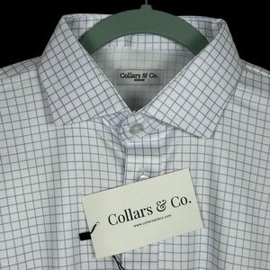 Collars & Co Polo Shirt Mens Medium Lavender Thin Check Dress Collar Golf Grid